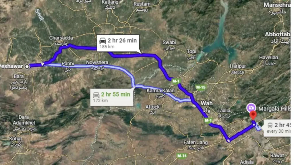 Route Guide Peshawar to Islamabad via M-1 Motorway